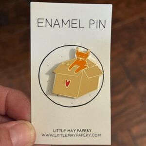 Little May Papery Orange Cat in Box Enamel Pin NWT